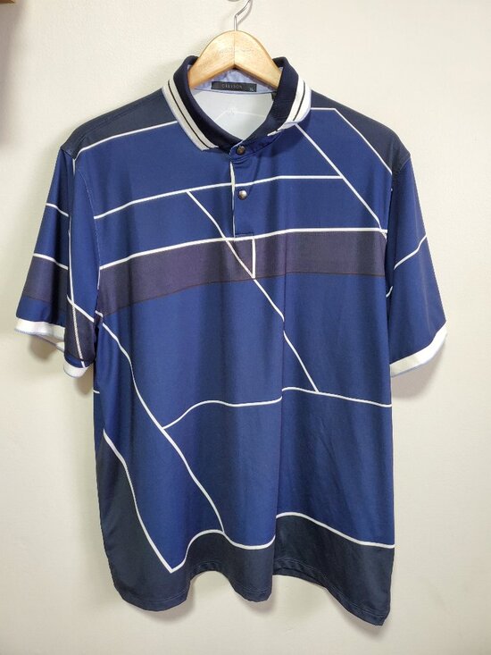 GREYSON Performance Golf Polo Shirt Stretch Snap Button Striped Geometric Men XL - Picture 2 of 12